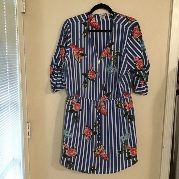 J for justify printed stripe size XL summer dress front mid Zip - Picture 1 of 3